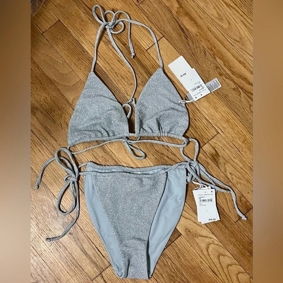 Good American Sparkle Tiny Ties Bikini Set in silver glitter - Picture 7 of 9